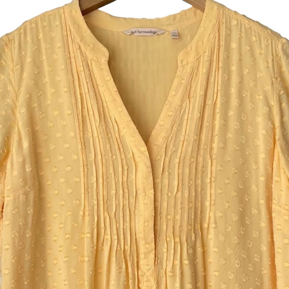 Women’s Soft Surroundings Yellow Boho Dot Pleated Blouse Top Shirt - Picture 5 of 6